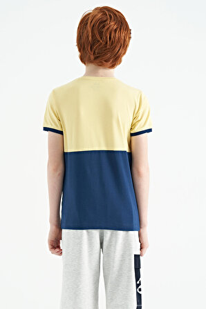 Sarı Baskı Detaylı Renk Bloklu Standart Kalıp O Yaka Erkek Çocuk T-Shirt - 11107 | 9-10 Yaş