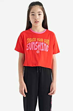 Fiesta Renkli Yazı Baskılı O Yaka Oversize  Kısa Kollu Kız Çocuk T-Shirt - 75111 | 7-8 Yaş