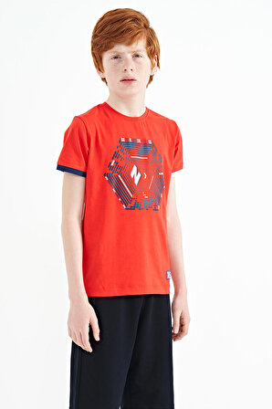 Fiesta Kol Ucu Renkli Detaylı Baskılı Standart Kalıp Erkek Çocuk T-Shirt - 11156 | 6-7 Yaş
