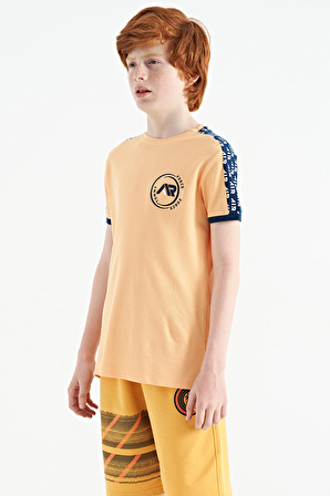Kavun Içi Omuz Baskı Detaylı Standart Kalıp O Yaka Erkek Çocuk T-Shirt - 11121