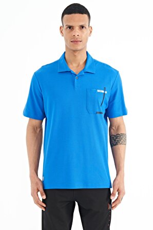 Saks Cep Detaylı Baskılı Standart Kalıp Polo Yaka Erkek T-Shirt - 88241 | XXL