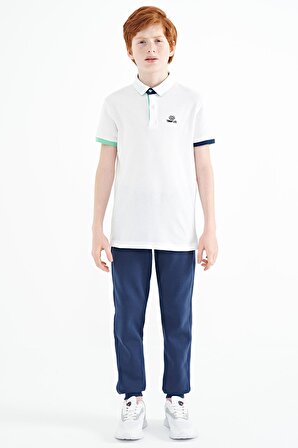 Beyaz Logo Nakışlı Standart Kalıp Polo Yaka Erkek Çocuk T-Shirt - 11083 | 3-4 Yaş