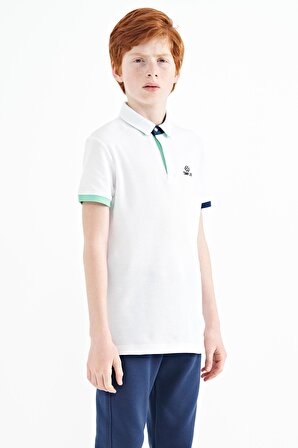 Beyaz Logo Nakışlı Standart Kalıp Polo Yaka Erkek Çocuk T-Shirt - 11083 | 3-4 Yaş