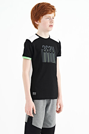 Siyah Baskı Detaylı O Yaka Standart Kalıp Erkek Çocuk T-Shirt - 11157 | 10-11 Yaş