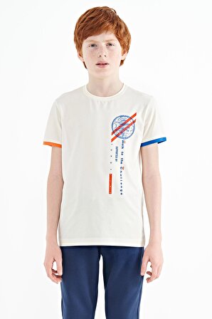 Ekru Baskı Detaylı O Yaka Standart Kalıp Erkek Çocuk T-Shirt - 11131 | 12-13 Yaş