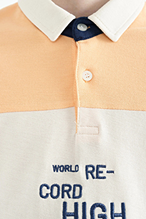 Kavun Içi Renk Geçişli Nakış Detaylı Standart Kalıp Polo Yaka Erkek Çocuk T-Shirt - 11110