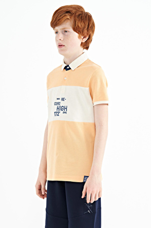 Kavun Içi Renk Geçişli Nakış Detaylı Standart Kalıp Polo Yaka Erkek Çocuk T-Shirt - 11110