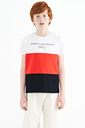 Lacivert Renk Bloklu O Yaka Baskı Detaylı Standart Kalıp Erkek Çocuk T-Shirt - 11135 | 3-4 Yaş