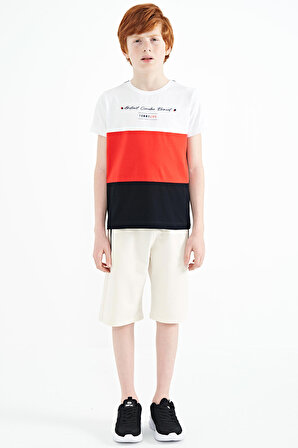 Lacivert Renk Bloklu O Yaka Baskı Detaylı Standart Kalıp Erkek Çocuk T-Shirt - 11135 | 3-4 Yaş