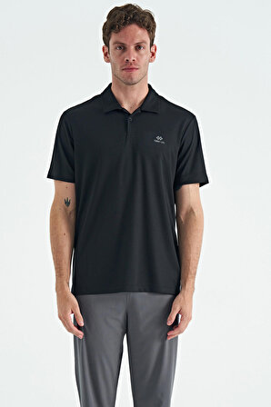Siyah Logo Baskılı Standart Kalıp Polo Yaka Aktif Spor Erkek T-Shirt - 88252 | XL