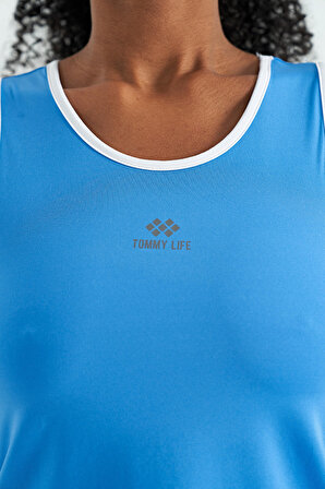 Saks Logo Baskılı Biye Şeritli Standart Kalıp Kadın Spor Atlet - 97255 | XL
