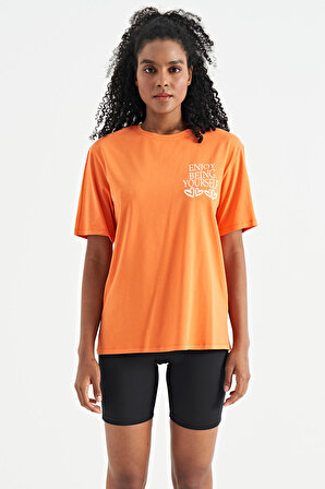 Oranj Ön Arka Baskılı O Yaka Kol Kesikli Oversize Kadın T-Shirt - 02267 | L