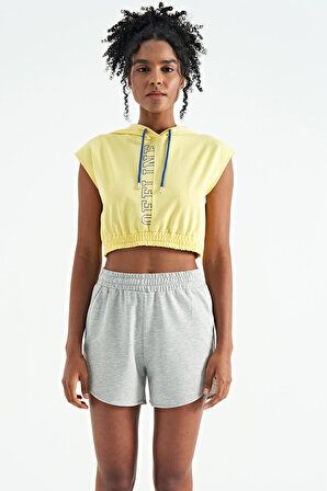 Limon Kapüşonlu Baskılı Standart Kalıp Kadın Sweat Top T-Shirt - 02119 | M