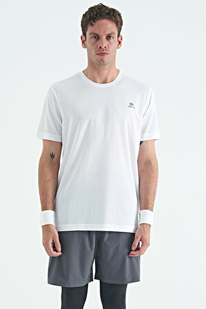 Beyaz O Yaka Standart Kalıp Logo Desenli Aktif Spor Erkek T-Shirt  - 88255 | S