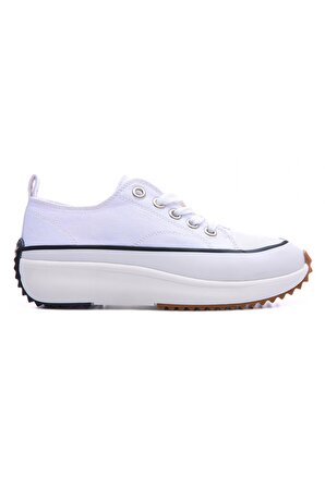Beyaz Bağcıklı Yüksek Taban Günlük Kadın Spor Ayakkabı - 89070 | 37