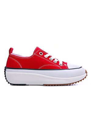 Kırmızı Bağcıklı Yüksek Taban Günlük Kadın Spor Ayakkabı - 89070 | 40