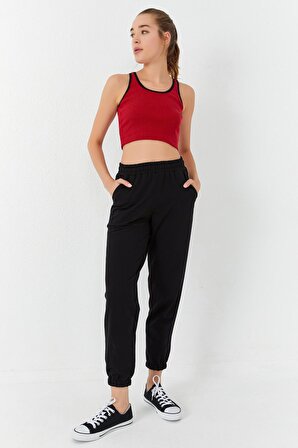 Kırmızı Basic Sıfır Kol Dar Kalıp U Yaka Kadın Crop Top - 97160 | XS