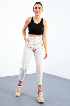 Siyah Basic Sıfır Kol Dar Kalıp U Yaka Kadın Crop Top - 97162 | XS