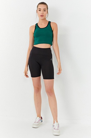 Yeşil Basic Sıfır Kol Dar Kalıp U Yaka Kadın Crop Top - 97162 | XS