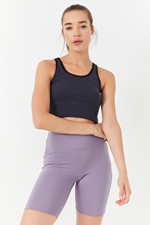 Antrasit Basic Sıfır Kol Dar Kalıp U Yaka Kadın Crop Top - 97162 | L