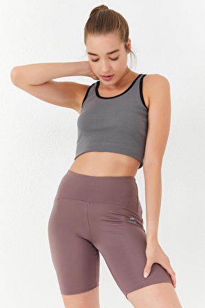 Çağla Basic Sıfır Kol Dar Kalıp U Yaka Kadın Crop Top - 97162 | M