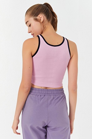 Pembe Basic Sıfır Kol Dar Kalıp U Yaka Kadın Crop Top - 97162 | S