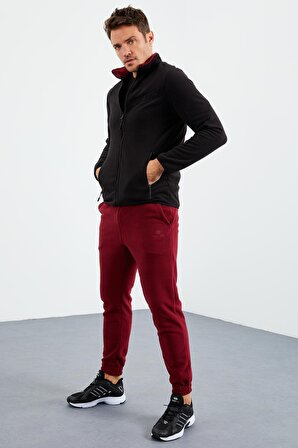 Siyah İki Renkli Fermuarlı Dik Yaka Standart Kalıp Erkek Sweatshirt Polar - 87994 | XXL