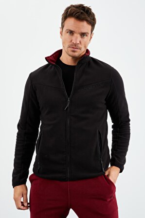 Siyah İki Renkli Fermuarlı Dik Yaka Standart Kalıp Erkek Sweatshirt Polar - 87994 | XXL