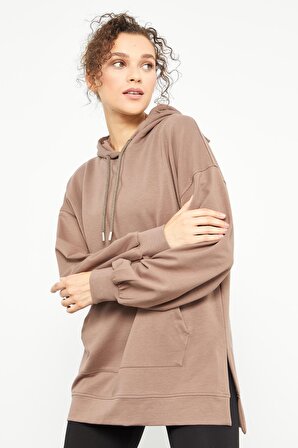Toprak Balon Kol Yazı Nakışlı Kadın Oversize Tunik Sweatshirt - 97163 | S