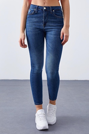 Koyu Mavi Yüksek Bel Dar Kalıp Kadın Skinny Jean  - 94613 | 27