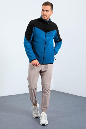 Zümrüt İki Renkli Fermuarlı Dik Yaka Standart Kalıp Erkek Sweatshirt Polar - 87994 | XXL