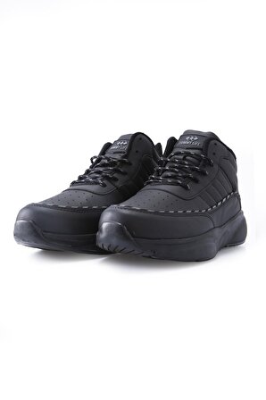 Siyah Yüksek Bilekli Şeritli Yüksek Taban Erkek Spor Ayakkabı - 89094 | 41