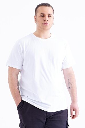 Beyaz Basic Kısa Kol O Yaka Erkek Büyük Beden T-Shirt - 88072 | 5XL