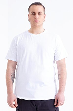 Beyaz Basic Kısa Kol O Yaka Erkek Büyük Beden T-Shirt - 88072 | 6XL