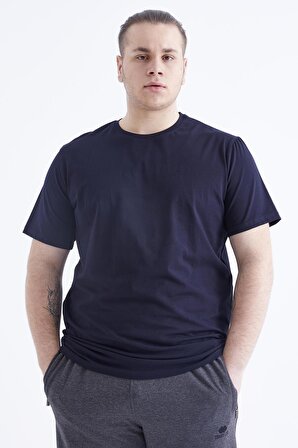 Lacivert Basic Kısa Kol O Yaka Erkek Büyük Beden T-Shirt - 88072 | 3XL