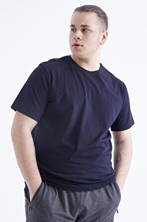 Lacivert Basic Kısa Kol O Yaka Erkek Büyük Beden T-Shirt - 88072 | 3XL