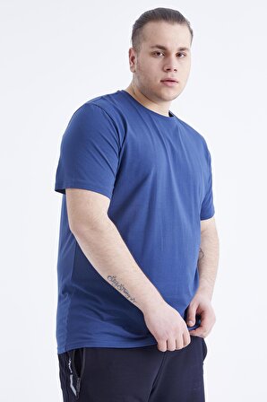 İndigo Basic Kısa Kol O Yaka Erkek Büyük Beden T-Shirt - 88072 | 4XL