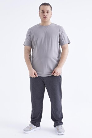 Gri Basic Kısa Kol O Yaka Erkek Büyük Beden T-Shirt - 88072 | 3XL