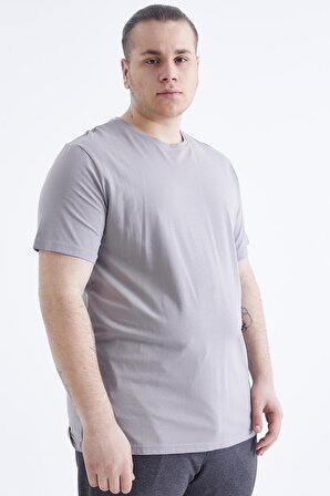 Gri Basic Kısa Kol O Yaka Erkek Büyük Beden T-Shirt - 88072 | 3XL