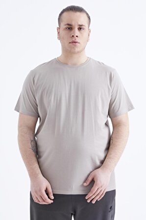 Koyu Bej Basic Kısa Kol O Yaka Erkek Büyük Beden T-Shirt - 88072 | 3XL