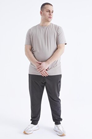 Koyu Bej Basic Kısa Kol O Yaka Erkek Büyük Beden T-Shirt - 88072 | 3XL