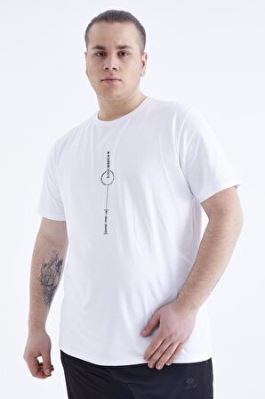 Beyaz Yazı Baskılı O Yaka Erkek Büyük Beden T-shirt - 88075 | 4XL