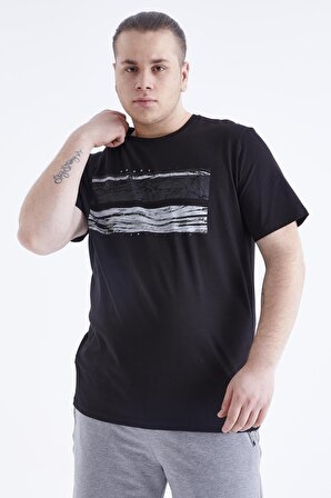 Siyah Yazı Baskılı O Yaka Erkek Büyük Beden T-shirt - 88073 | 3XL