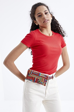 Tommy Life  Nar Çiçeği Basic Kısa Kol O Yaka Kadın Crop Top - 97202 | M