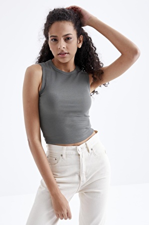 Çağla Basic Kolsuz O Yaka Kadın Crop Top - 97204 | XL