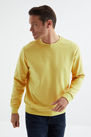 Sarı Basic O Yaka Rahat Form Erkek Sweatshirt - 88053 | L