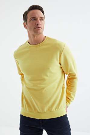 Sarı Basic O Yaka Rahat Form Erkek Sweatshirt - 88053 | L