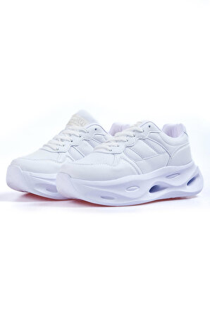 Beyaz Yüksek Taban Bağcıklı File Detaylı Kadın Spor Ayakkabı - 89106 | 39