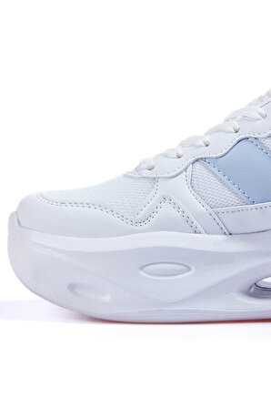 Beyaz- Açık Mavi Yüksek Taban Bağcıklı File Detaylı Kadın Spor Ayakkabı - 89106 | 39
