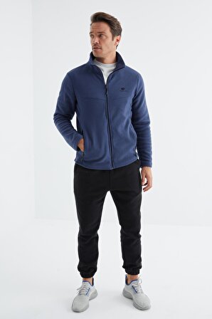 İndigo Fermuarlı Dik Yaka Standart Kalıp Erkek  Sweatshirt Polar - 88134 | XXL